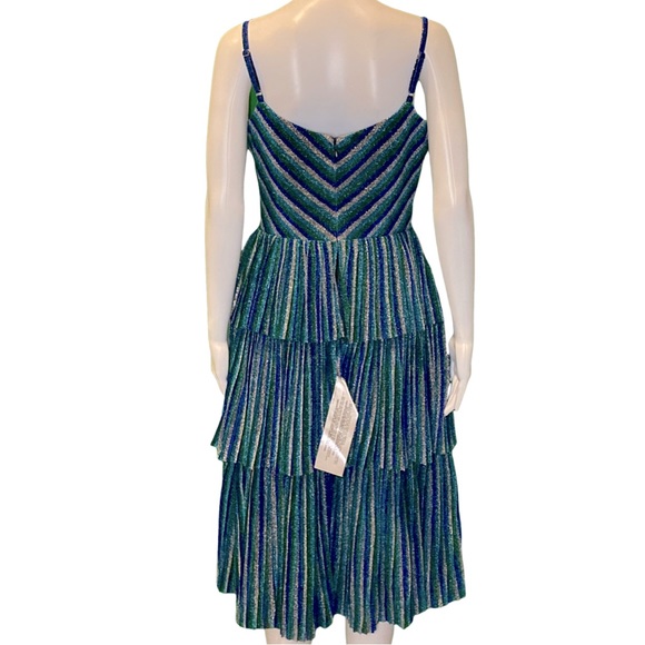 NWT Dress the Population Blue Green Kathy Metallic Stripe Dress - Sz M - Picture 4 of 10